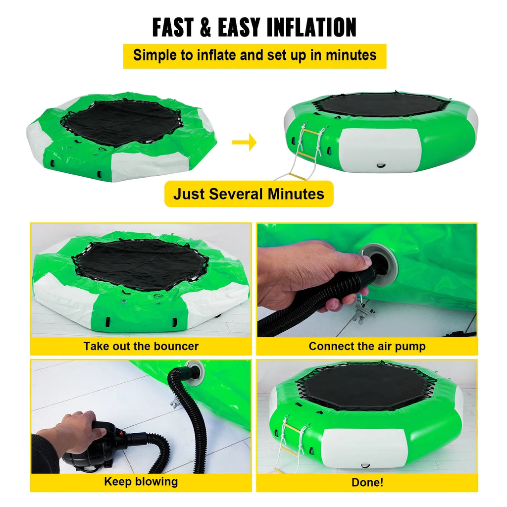 13ft Inflatable Water Bouncer, Green Water Trampoline Swim Platform X372