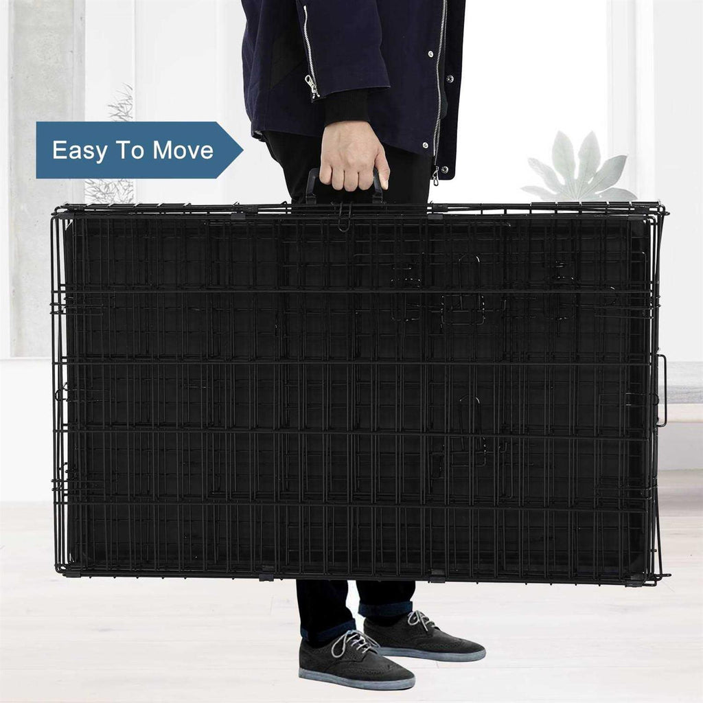 Foldable Large Metal Wire Dog Crate with Plastic Tray I67674
