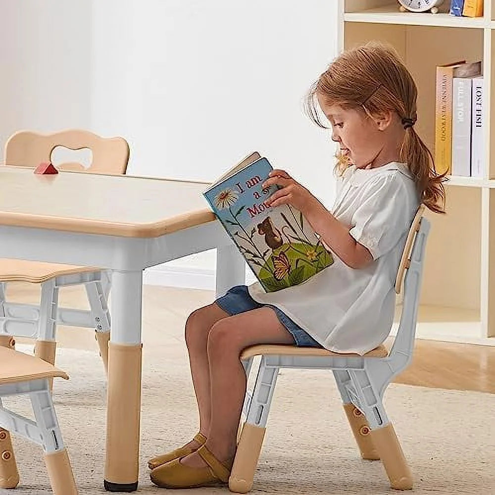 Height-Adjustable Toddler Table and 2 Chairs Set with Graffiti Desktop T321534