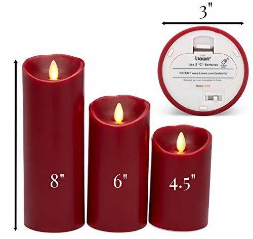 Red Pillar Candles with Remote, Set of 3 F5969