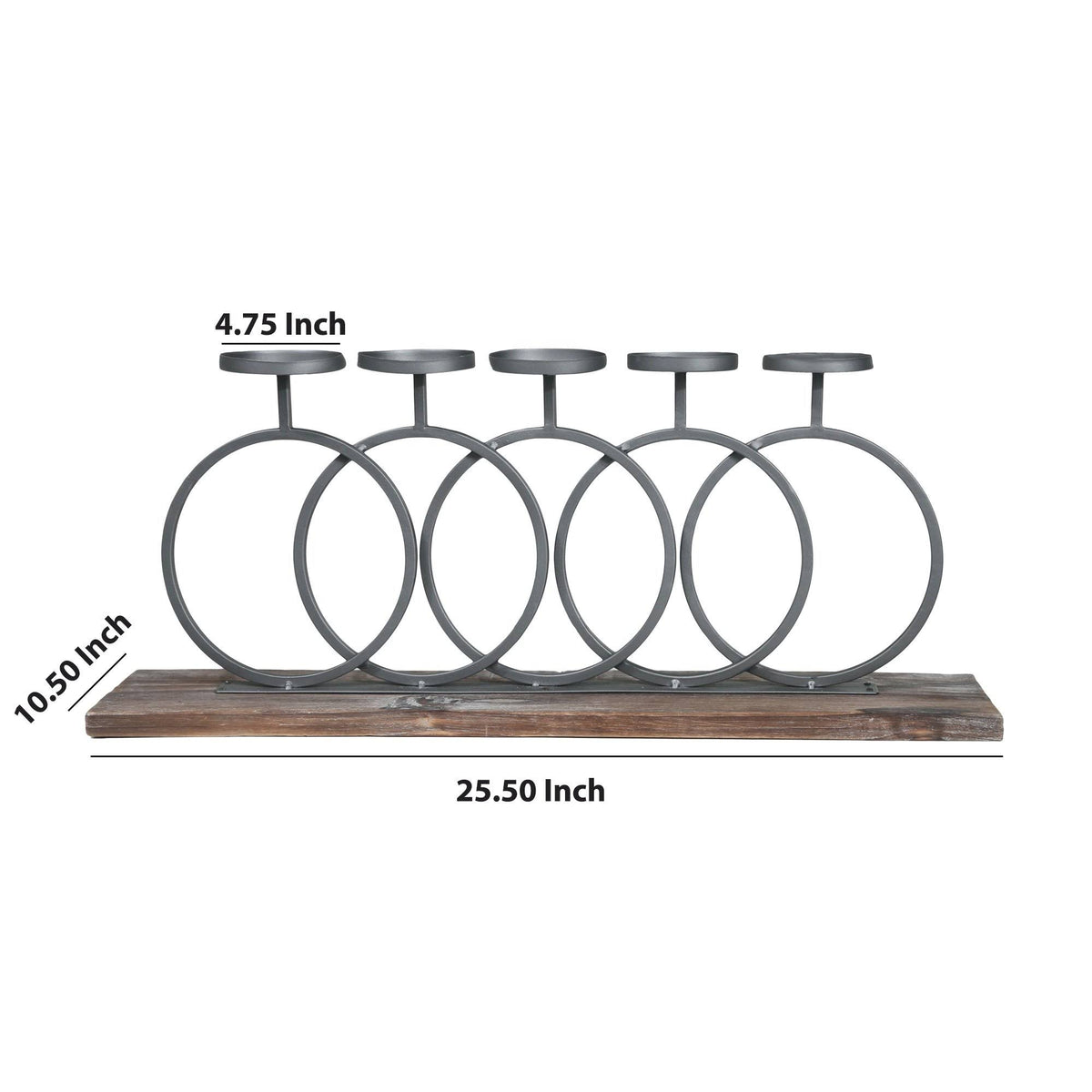 Gray and Brown Wood and Metal Candle Holder with Interlocking 5 Rings A5194