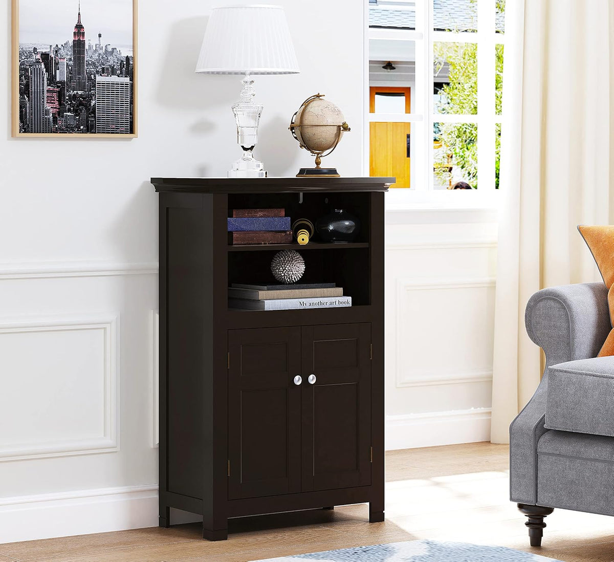 White Freestanding Bathroom Cabinet with Doors and Adjustable Shelf F98231