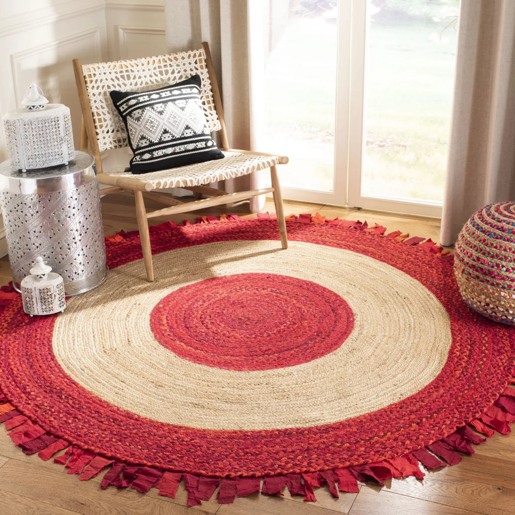 Red Natural Braided Area Rug 5' x 5' Round D9985