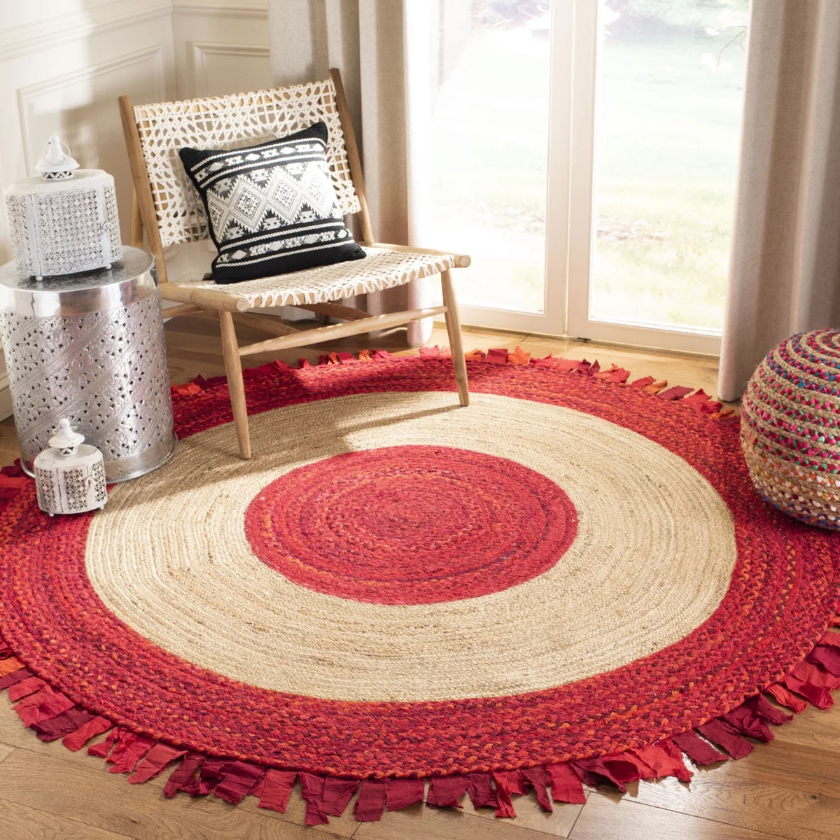 Red Natural Braided Area Rug 5' x 5' Round D9985