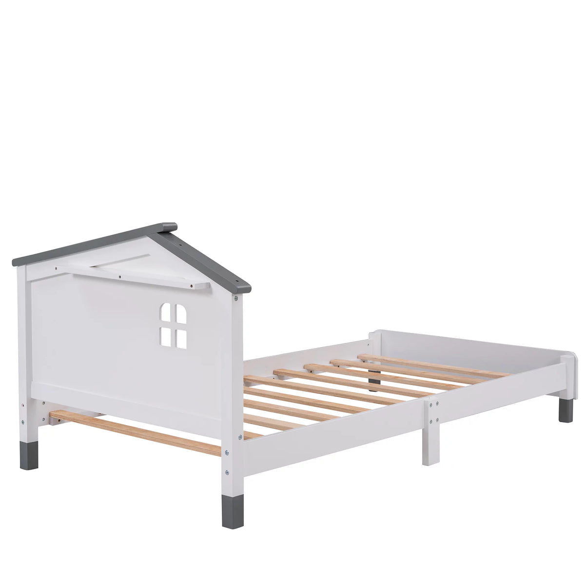 Twin Size Wood Platform Bed with House-Shaped Headboard E181
