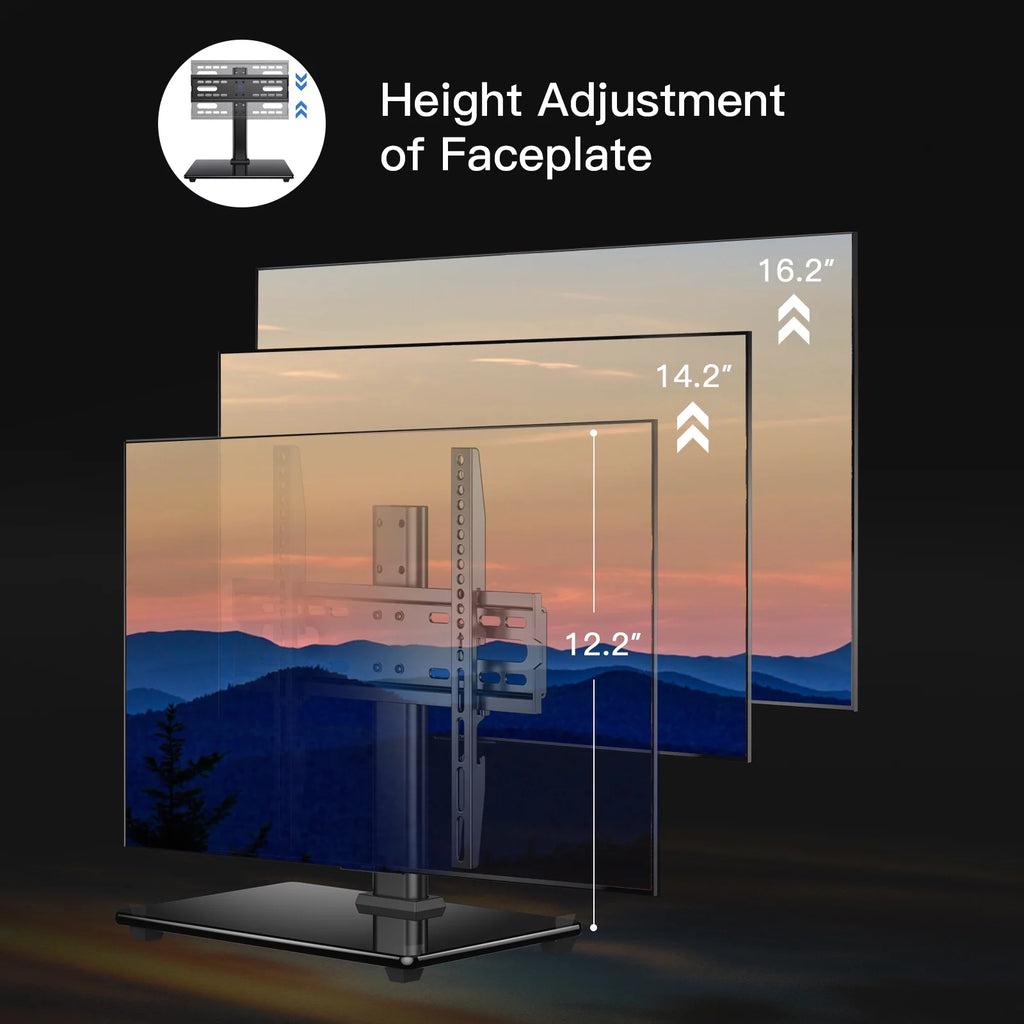 Universal TV Stand for 32-55 Inch TVs Height Adjustable Tempered Glass Base O195