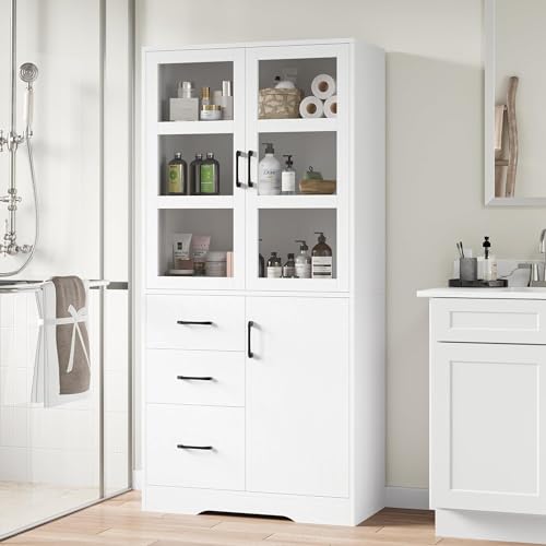 Black Tall Bookshelves with Glass Doors and 3 Drawers P848