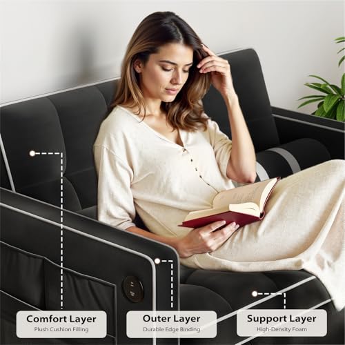 3 in 1 Convertible Sleeper Sofa Bed with USB Ports & Side Pockets M449851