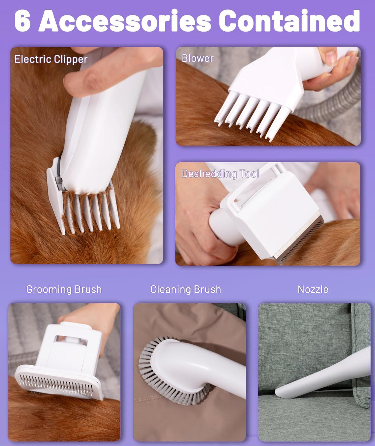 Pet Grooming Kit with 4L Dust Cup, Hair Blower & Electric Clippers, Low Noise Dog Grooming Vacuum I935860