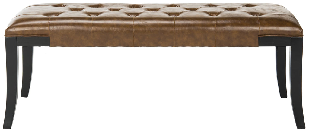 Rustic Curved Leather Tufted Bench K122428