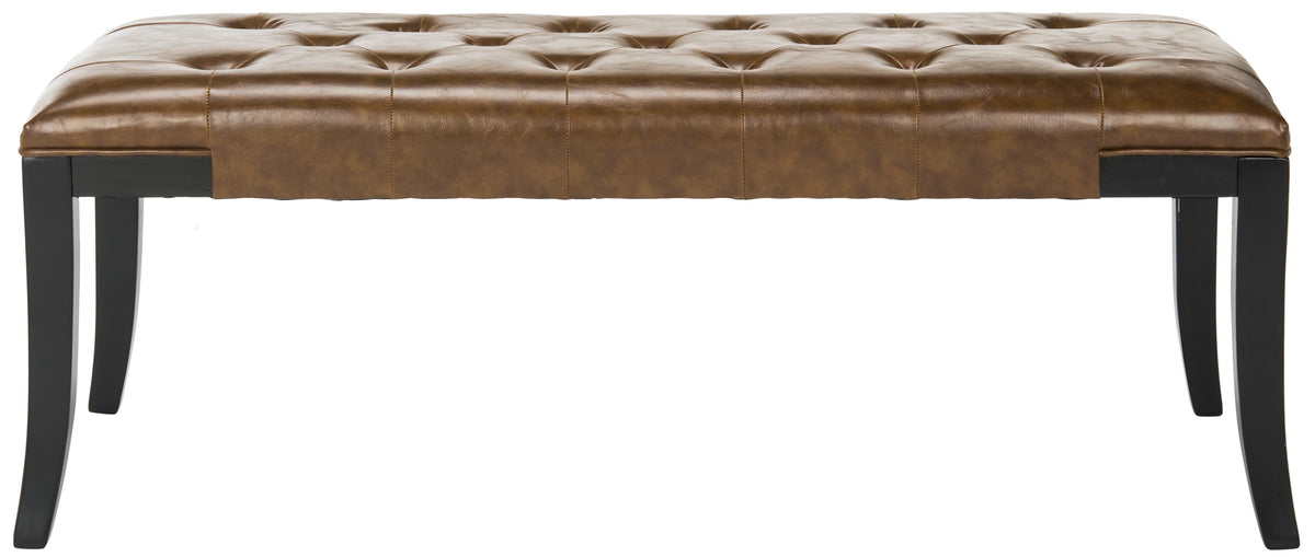 Rustic Curved Leather Tufted Bench K122428