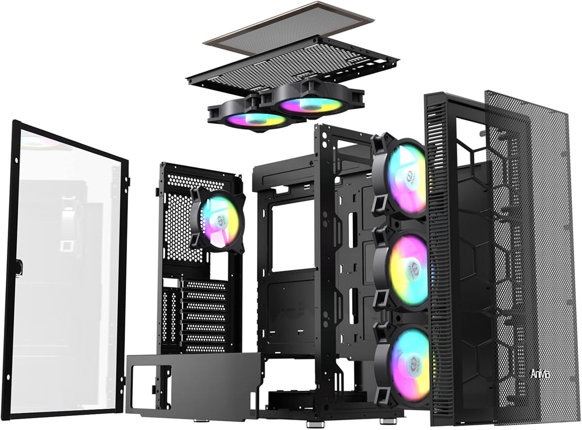 ATX Mid-Tower PC Gaming Case with 6 x 140mm Fans Glass Side Panel Q49077
