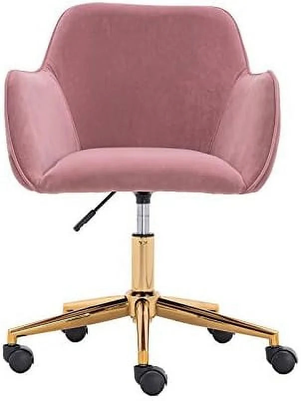 Velvet Yellow Adjustable Height Revolving Office Chair with Gold Metal Legs H916