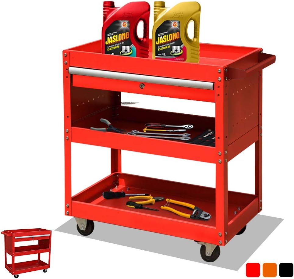 Black Tool Cart with Wheels and Drawers Q392783