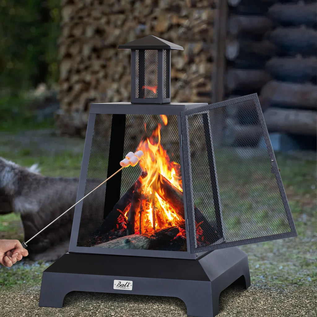 Black Steel Wood Burning Fire Pit Chimenea S86274