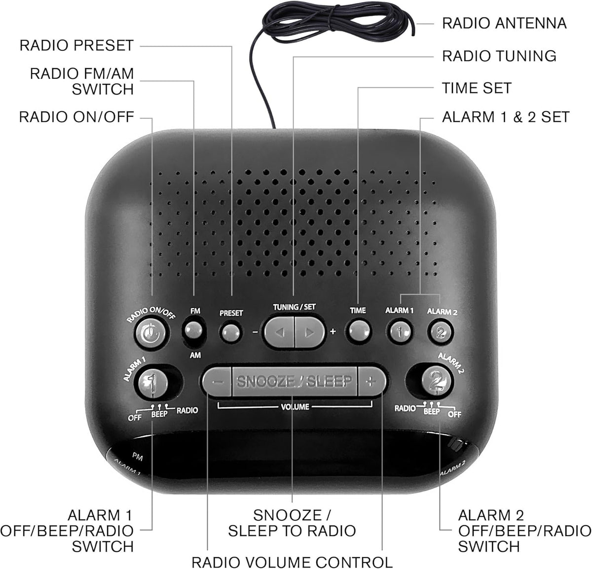 Black Dual Alarm Clock Radio O758