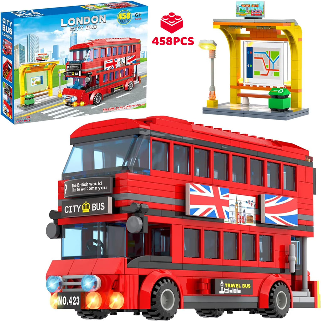 458 Pcs Double Deckers London Bus Station Building Blocks Set X87982