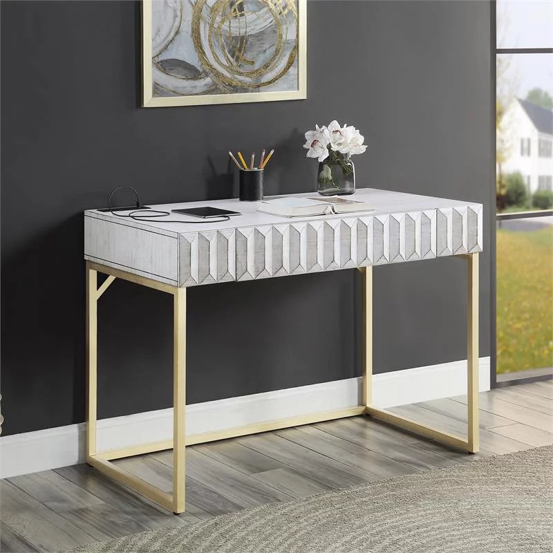 White Wood Writing Desk with USB Port Y864