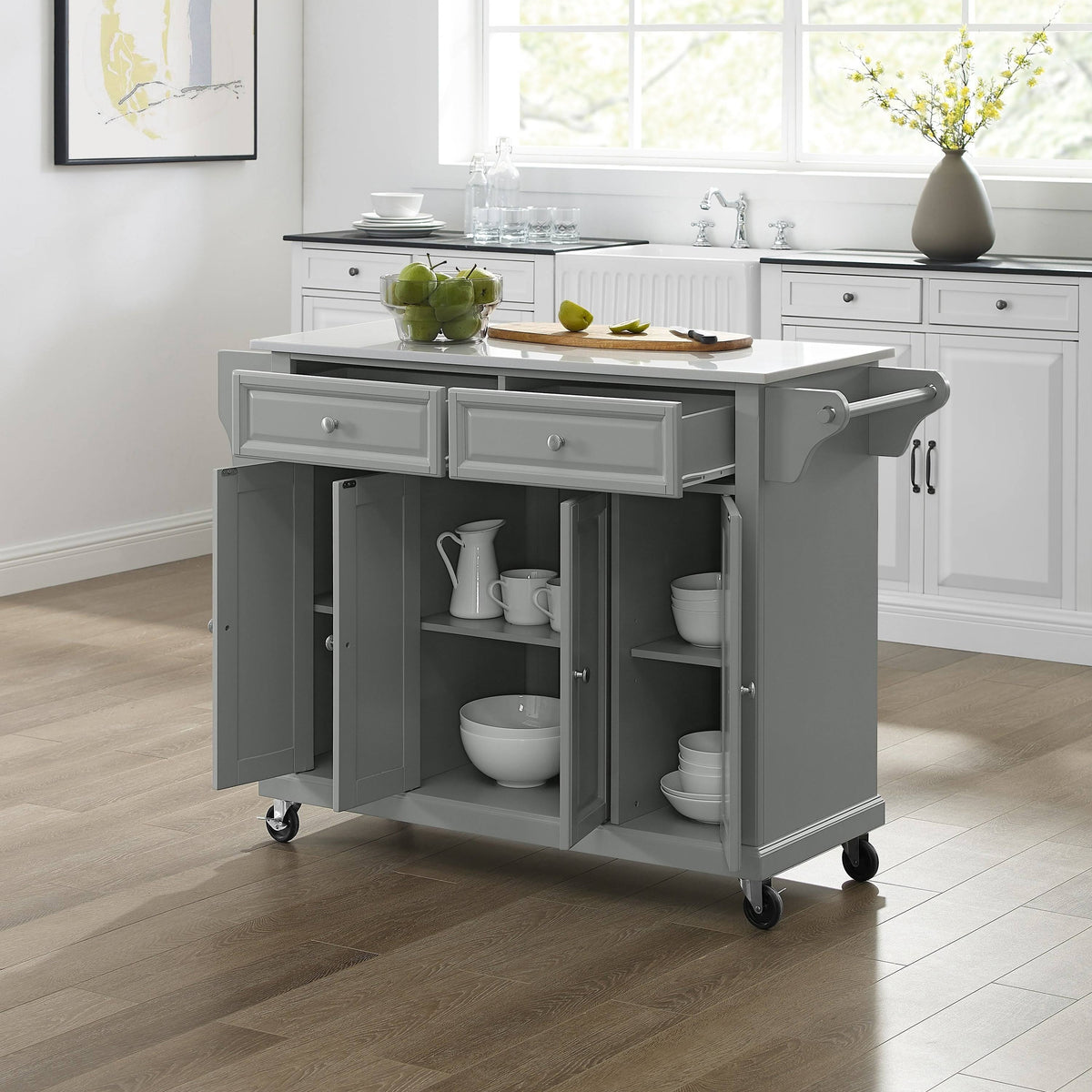 Full Size Granite Top Kitchen Cart/Island Gray/White E187684