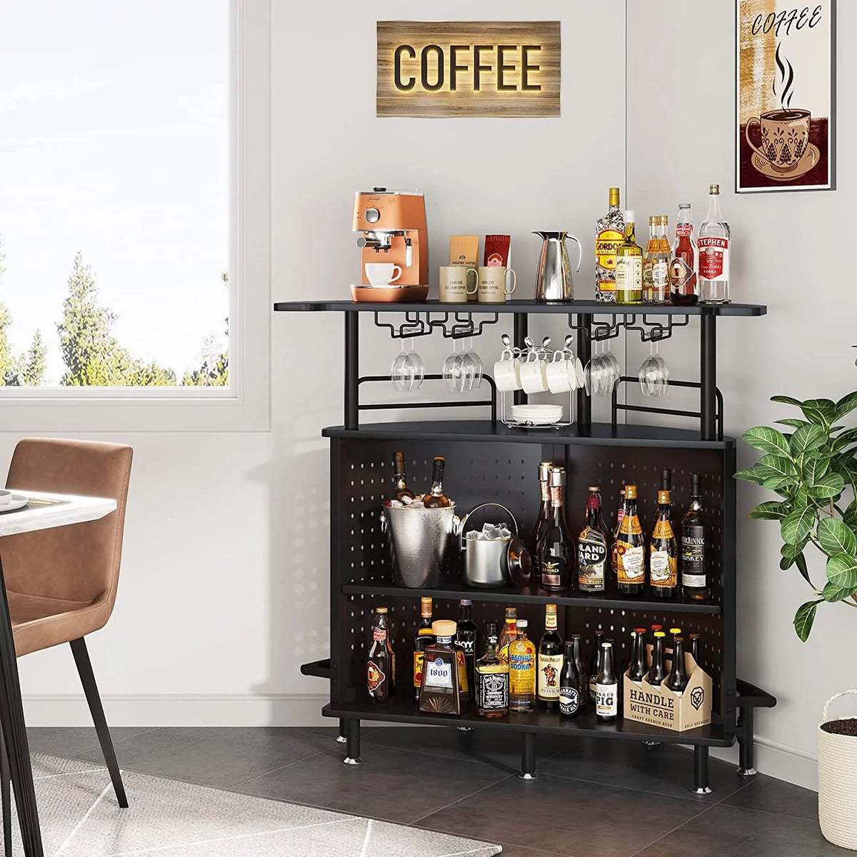 3-Tier Liquor Bar Table with Glasses Holder D940968