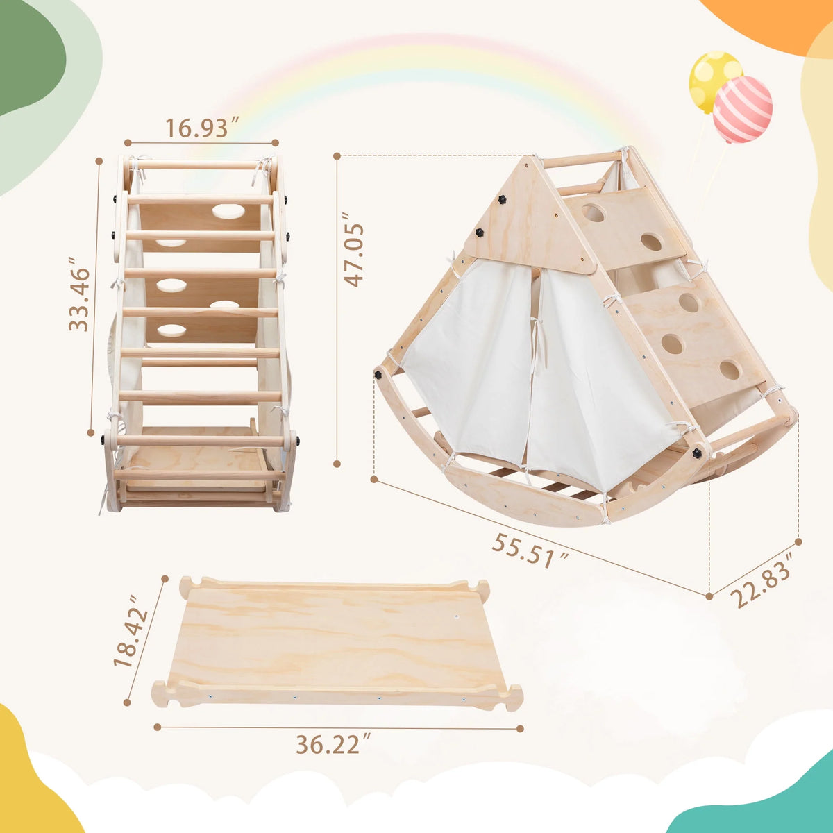 Foldable Wooden Climbing Triangle Ladder with Ramp U4926