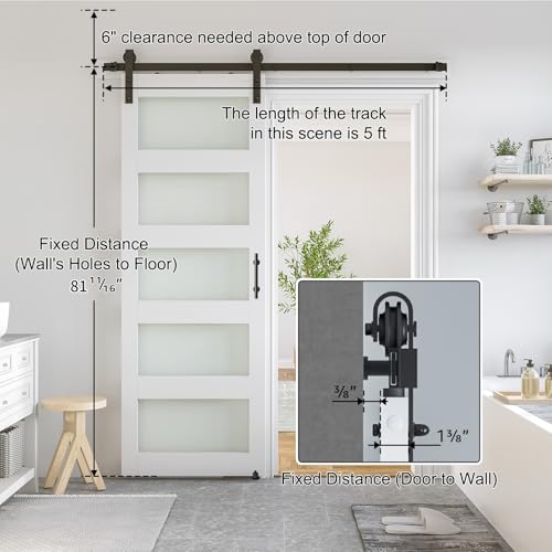 36 x 84 in Glass Barn Door with 6.6FT Sliding Hardware Kit W76458