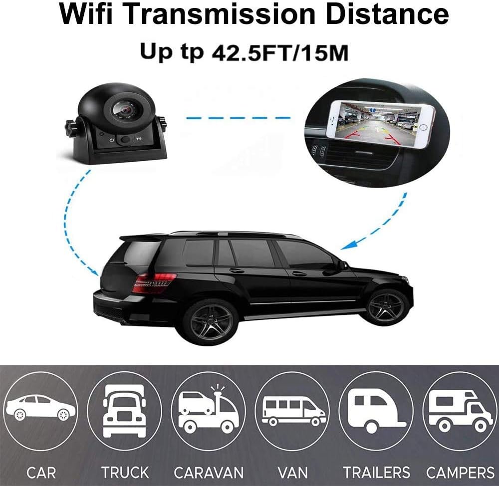 Wireless Backup Dash Cam with WiFi Reversing Camera IP68 Waterproof IR Night Vision Wide Angle Magnetic Rear View Parking Camera I837