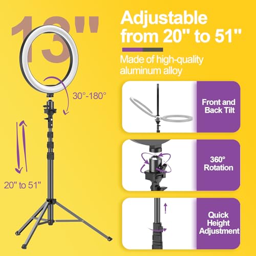 10" Dimmable LED Ring Light with Tripod Stands and Phone Holder Y823