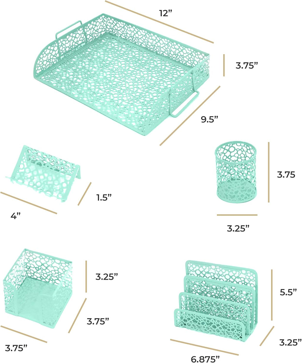 Mint Green 5 Piece Desk Organizer Set Y38471