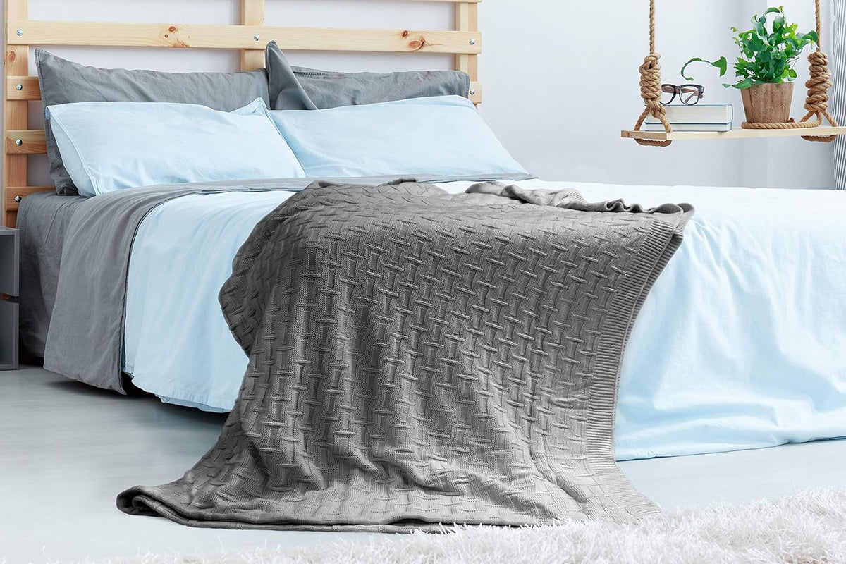 Blue Queen 90”X90” Cotton Basket Weave Blanket H83563