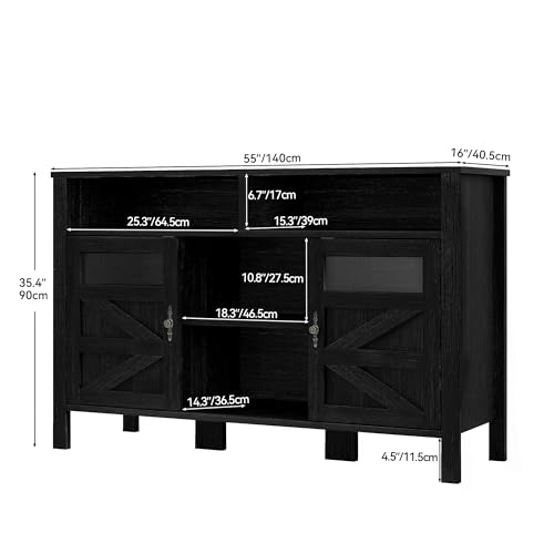 55'' Black Buffet Cabinet with Storage T204