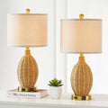 Brown Rattan Table Lamps Set of 2 with USB Port E137