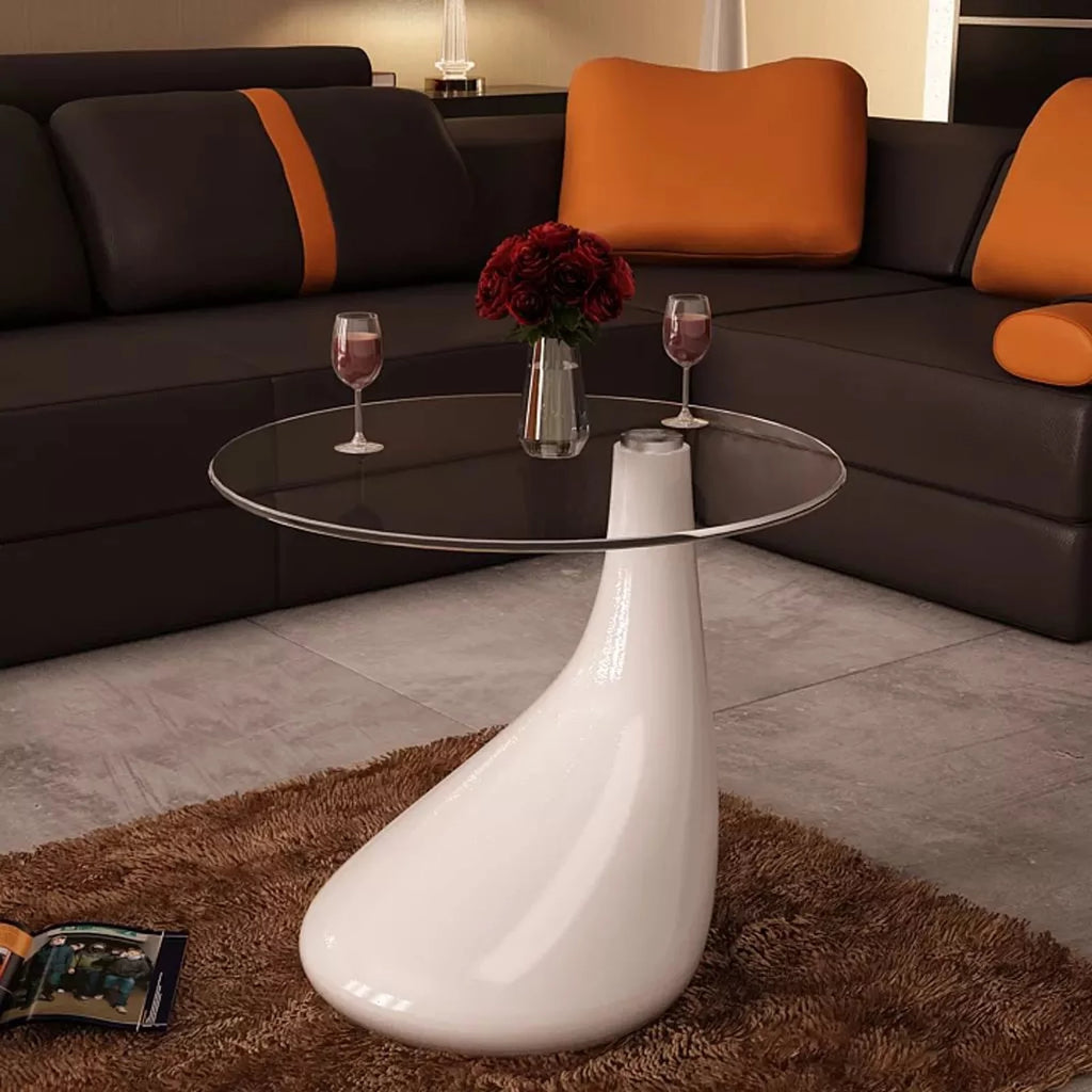 Round Glass Top White Coffee Table E9890