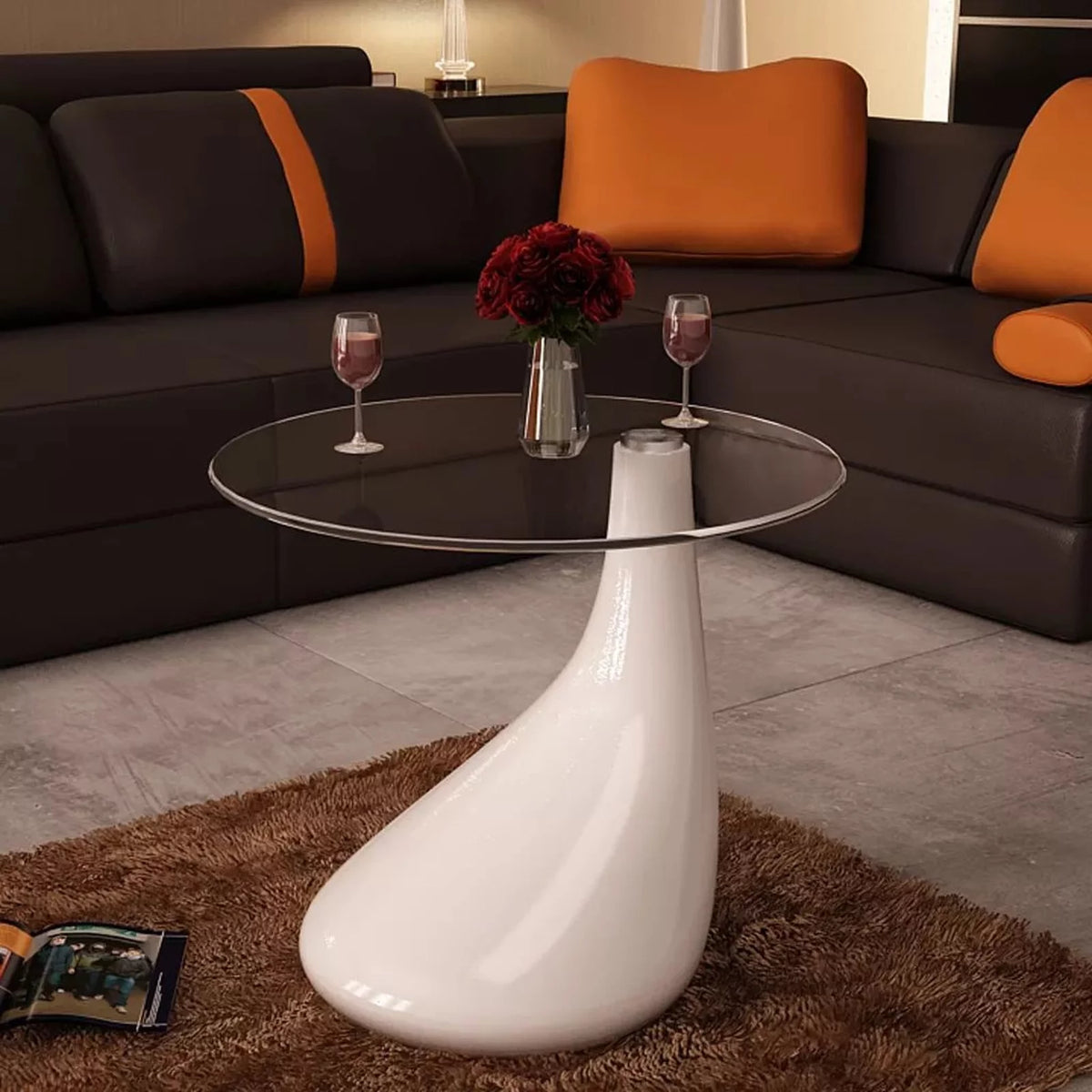 Round Glass Top White Coffee Table E9890
