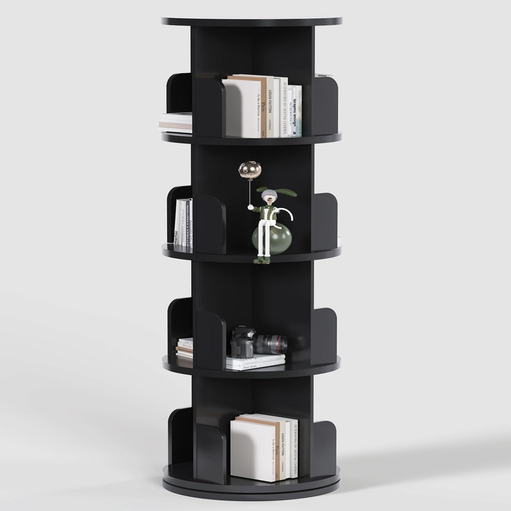 Black 4 Tier Rotating Wood Bookshelf Z988