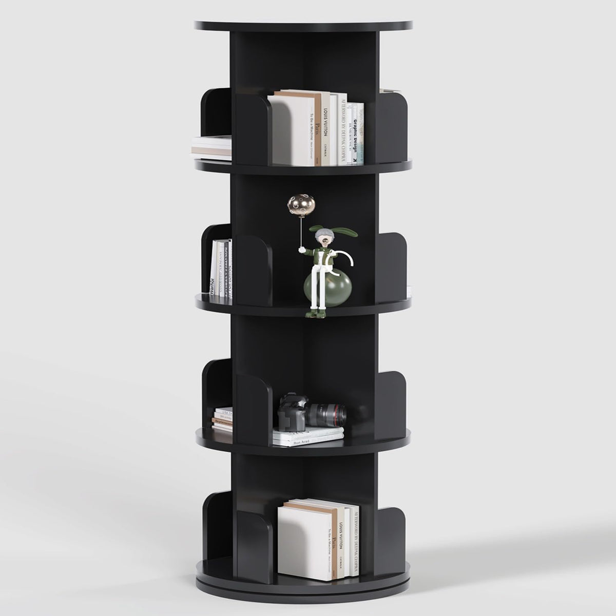 Black 4 Tier Rotating Wood Bookshelf Z988
