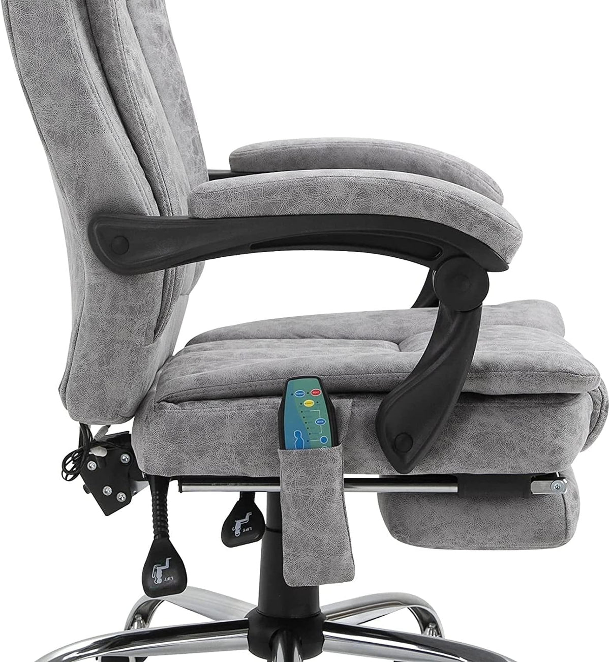 Gray Heated Massage Electric Vibration Reclining Swivel Chair with Pedals Adjustable Back Ergonomic Zero-Gravity Chair P6126