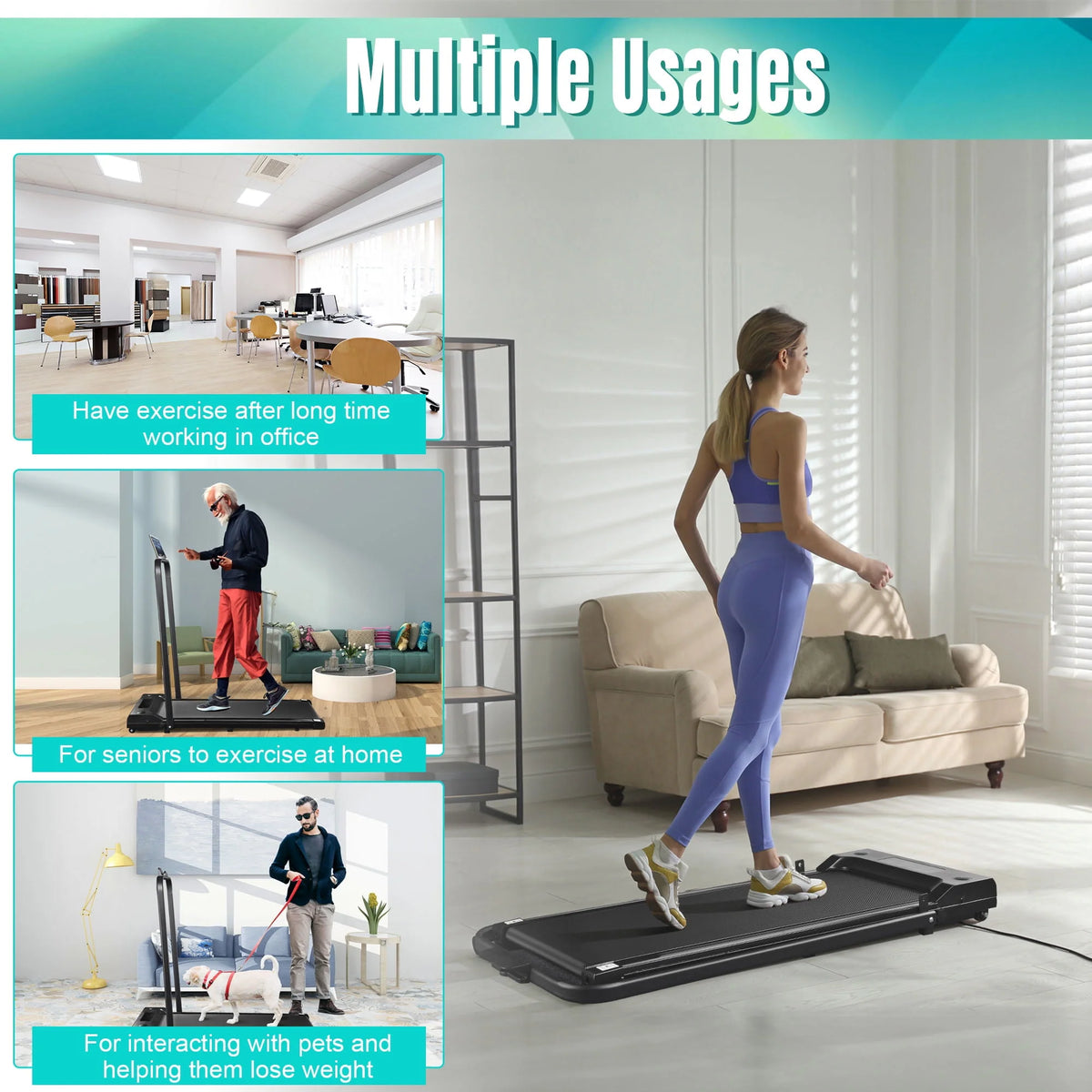 White Folding Electric Treadmill with LCD Display U579