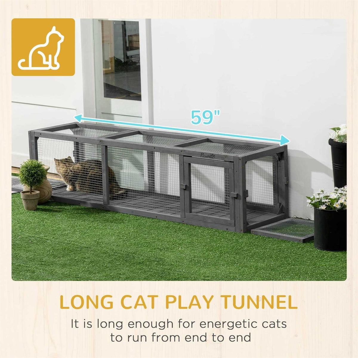 Wooden Outdoor Cat Tunnel with Weather Protection O5535
