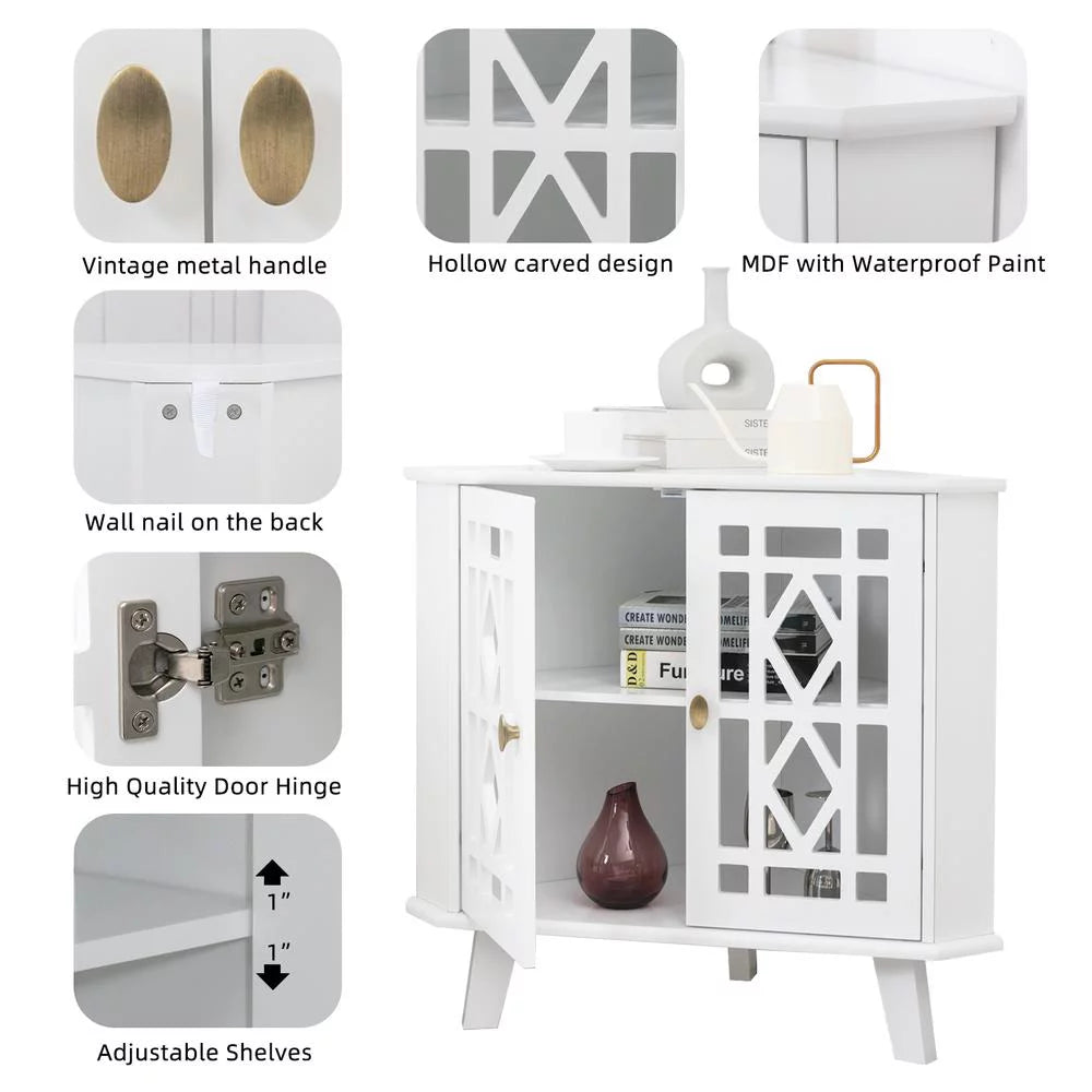 White 32" Corner Storage Cabinet with 2 Doors and 2-Tier Shelves C82366