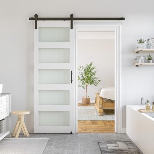 36 x 84 in Glass Barn Door with 6.6FT Sliding Hardware Kit W76458