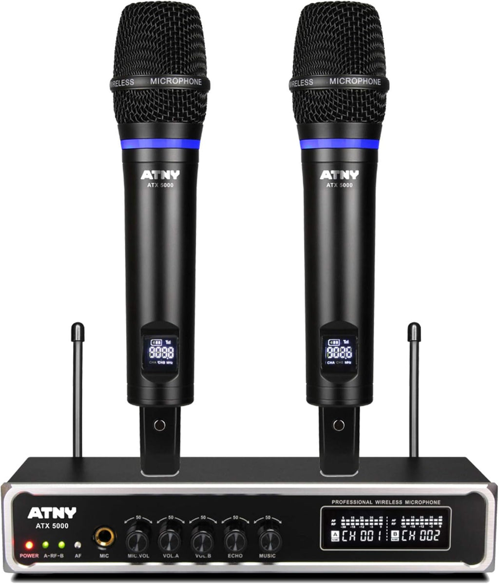 UHF Dual Channel Handheld Wireless Microphone System with 2 Rechargeable Metal Mics and LED Display E1437