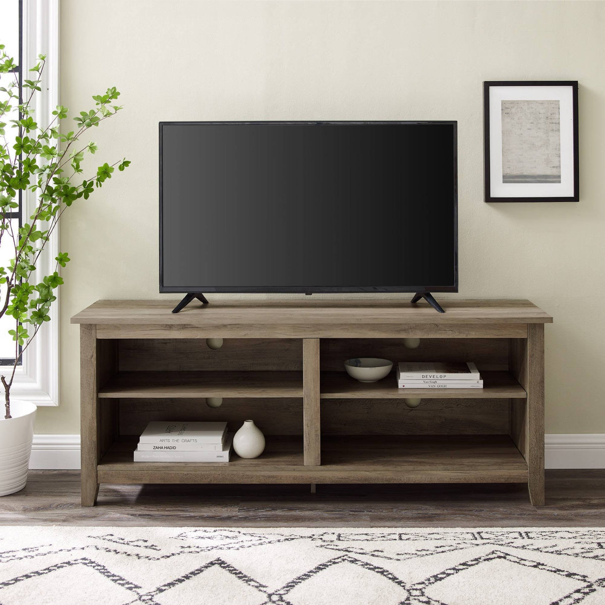 Gray Wash Wood TV Media Stand Storage Console R19350