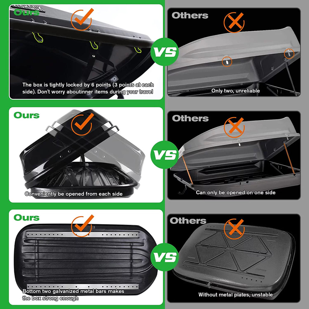 Large Hard Shell Rooftop Cargo Box, 62 x 31 x 15 Inches, 15 Cubic Feet, Black J962