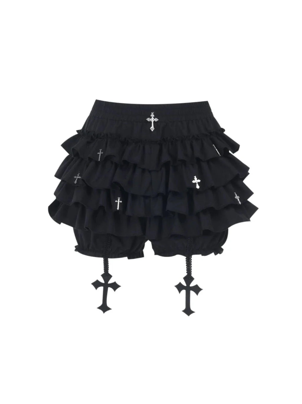 Soft Goth Ruffle Cross Pendant Shorts X21649