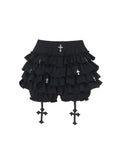 Soft Goth Ruffle Cross Pendant Shorts X21649