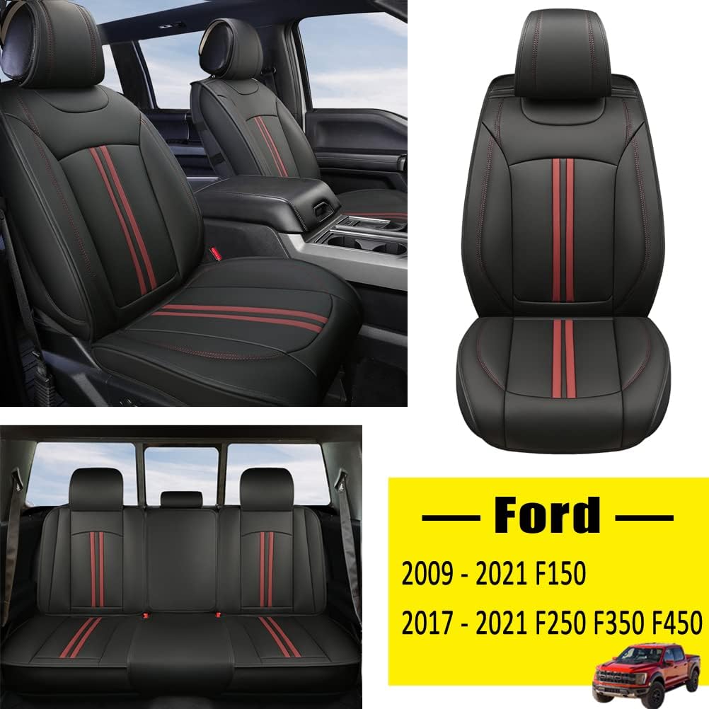 Front Seat Covers Faux Leather Pickup Trucks Seat Protectors (Black+Beige) S501