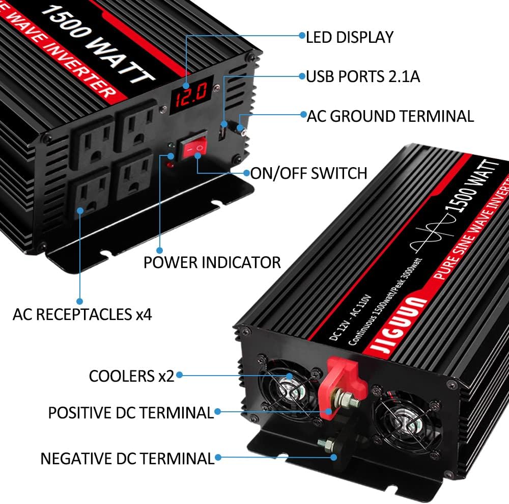 1000 Watt Pure Sine Wave Power Inverter DC 12V to AC 110V Converter F13545