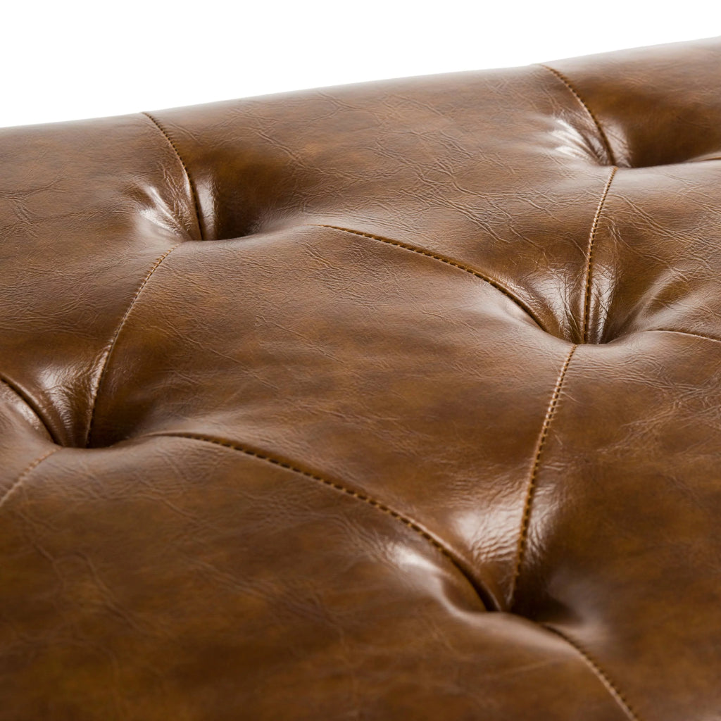 Rustic Curved Leather Tufted Bench K122428