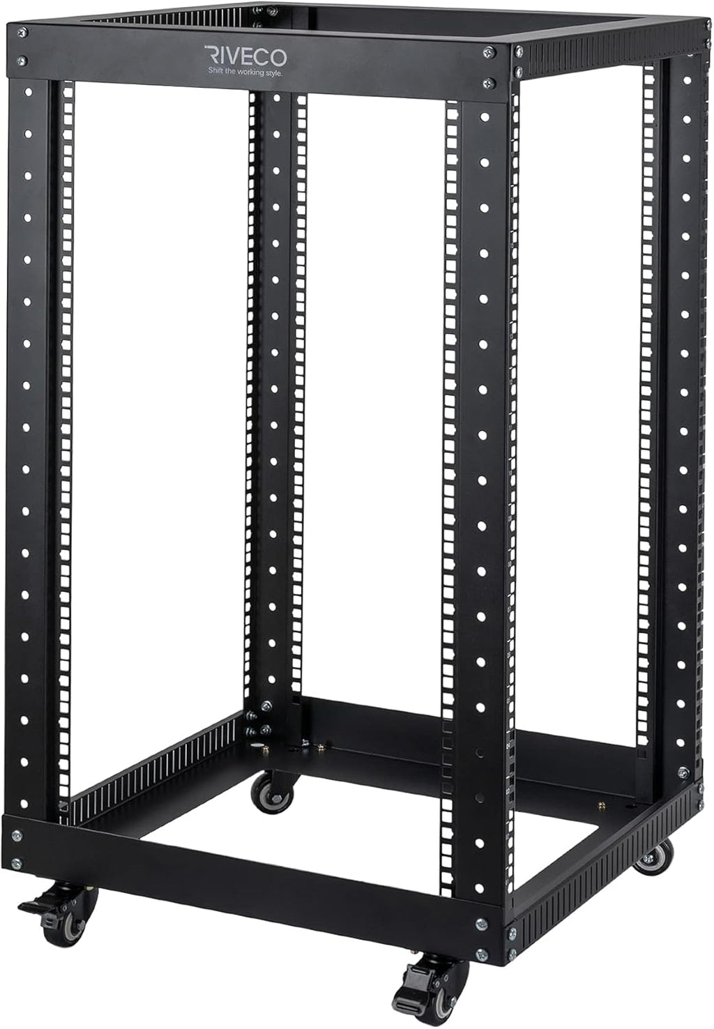18U 4 Post Open Frame Server Rack with Brake Casters Black I74366